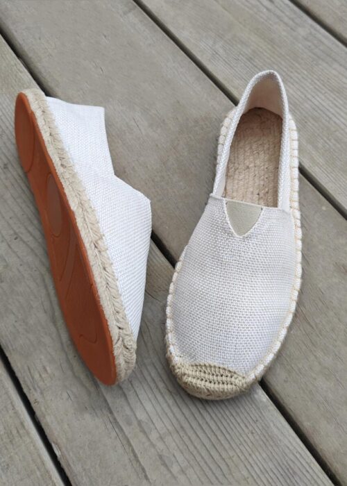 Men Minimalist Espadrilles Canvas Loafers White, White Solid Color Woven Grass Shoes