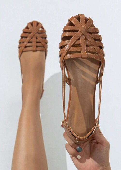 2025 Autumn Women's Woven Detail Open Heel Flat Shoes