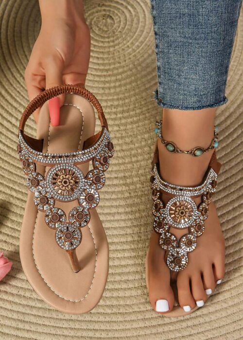Newest Style Roman Sandals, Bohemian Style Women's Flat Sandals In Brown Color,Beach Outfits,Slippers Women