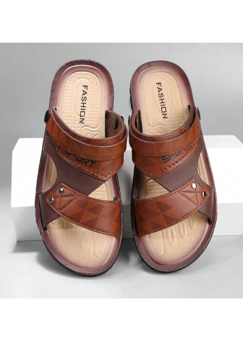 Men's Plus Size Leather Sandals For Outdoor Activities, Non-Slip Soft Bottom, Driving, Beach, Open-Toe Slippers