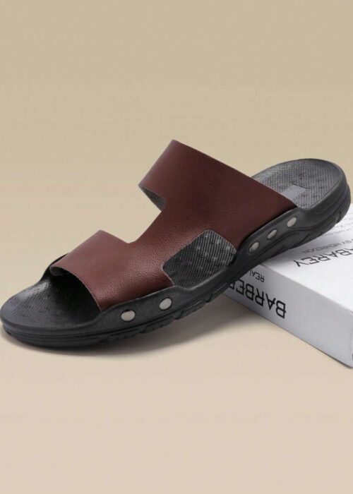 Brown Retro Fashion Faux Leather Men's Sandals, Non-Slip, Wear-Resistant, Breathable, Odor-Resistant, Comfortable For Long Walking, Outdoor Casual Versatile Daily Commute And Shopping Slippers